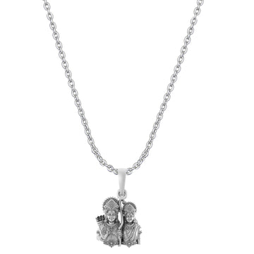 Akshat Sapphire Sterling Silver (92.5% purity) God Ram Sita ji Chain Pendant (Pendant with Anchor Chain-22 inches) for Men & Women Pure Silver Lord Ram Sita Chain Locket for Good Health & Wealth