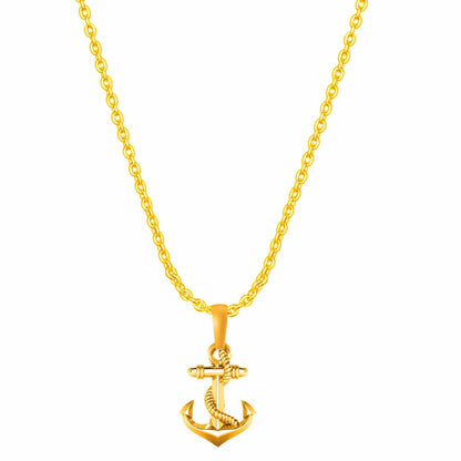 22KT Gold Plated Sterling Silver (92.5% Purity) Pure Silver Ship Anchor Chain Pendant (Locket with Anchor Chain-22 inches) for Men & Women