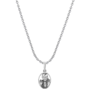 AKSHAT SAPPHIRE Sterling Silver (Silver with 92.5% purity) God Shree Sai Baba chain Pendant (Pendant with Anchor Chain-22 inches) for Men & Women Pure Sterling Silver Lord Sai Baba chain Locket For Good Wealth & Health