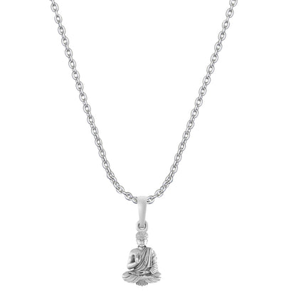 Akshat Sapphire Sterling Silver (92.5% purity) Spiritual God Gautam Buddha Chain Pendant (Pendant with Anchor Chain-22 inches) for Men & Women Pure Silver religious Gautam buddh Chain Locket for Good Health & Wealth