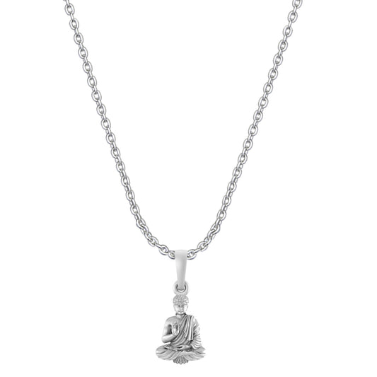 Akshat Sapphire Sterling Silver (92.5% purity) Spiritual God Gautam Buddha Chain Pendant (Pendant with Anchor Chain-22 inches) for Men & Women Pure Silver religious Gautam buddh Chain Locket for Good Health & Wealth