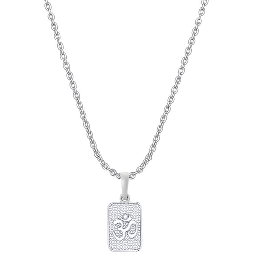 Akshat Sapphire Sterling Silver (92.5% purity) Spiritual OM Chain Pendant (Pendant with Anchor Chain-22 inches) for Men & Women Pure Silver Divine OM Chain Locket for Health & Wealth