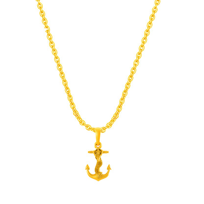 22KT Gold Plated Sterling Silver (92.5% Purity) Pure Silver Ship Anchor Chain Pendant (Locket with Anchor Chain-22 inches) for Men & Women