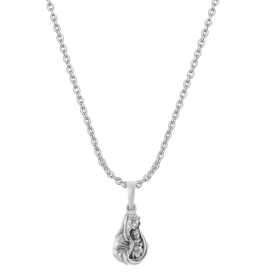 Akshat Sapphire Sterling Silver (92.5% purity) God Mother Mary chain Pendant (Pendant with Anchor Chain-22 inches) for Men & Women Pure Silver Mother Marry chain Locket for Good Health & Wealth