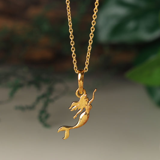 Akhsat Sapphire 22KT Gold Plated  Sterling Silver (92.5% purity) ambitious and Stylish divine Mermaid Chain Pendant  (Pendant with Anchor Chain-22 inches) for Men & Women Pure Silver Fashionable and gorgeous Mermaid Chain Locket for Happiness and joy