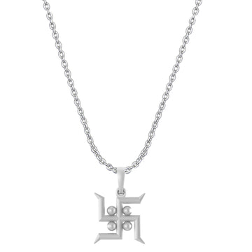 Akshat Sapphire Sterling Silver (92.5% purity) Spiritual Swastik Symbol Chain Pendant (Pendant with Anchor Chain-22 inches) for Men & Women Pure Silver Divine & prosperous  Swastik Chain Locket for Good Health & Wealth