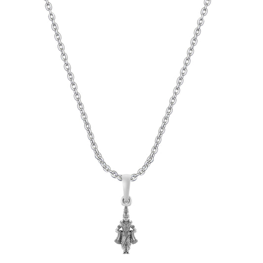 Akshat Sapphire Sterling Silver (92.5% purity) God Vitthal Chain Pendant (Pendant with Anchor Chain-22 inches) for Men & Women Pure Silver Lord Vitthal Chain Locket for Good Health & Wealth