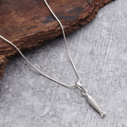 Sterling Silver (92.5% Purity) Pure Silver Stylish and Fashionable Fish Chain Pendant (Locket with Anchor Chain-22 inches) for Men & Women