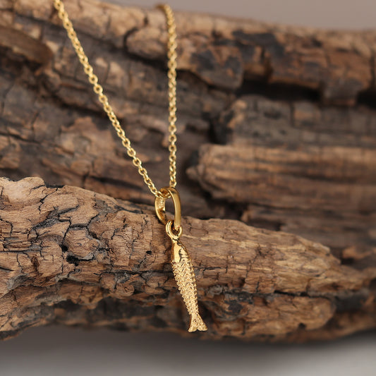 Akhsat Sapphire 22KT Gold Plated  Sterling Silver (92.5% purity) Stylish and Fashionable Fish Chain Pendant  (Pendant with Anchor Chain-22 inches) for Men & Women Pure Silver Fish Chain Locket for Happiness and joy