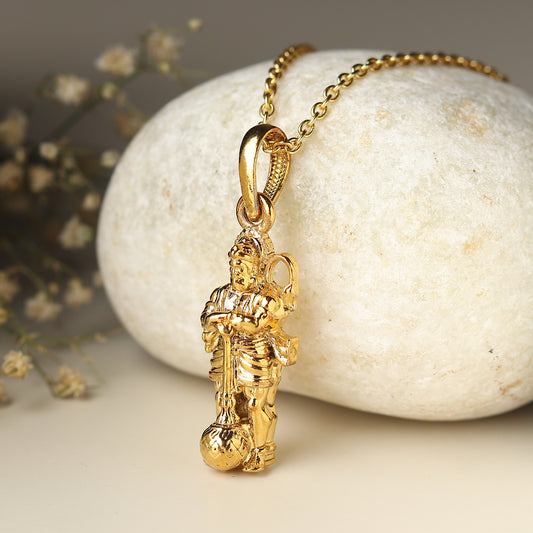 22KT Gold Plated God Hanuman Chain Pendant (Locket with Anchor Chain- 22 inches) for Men & Women