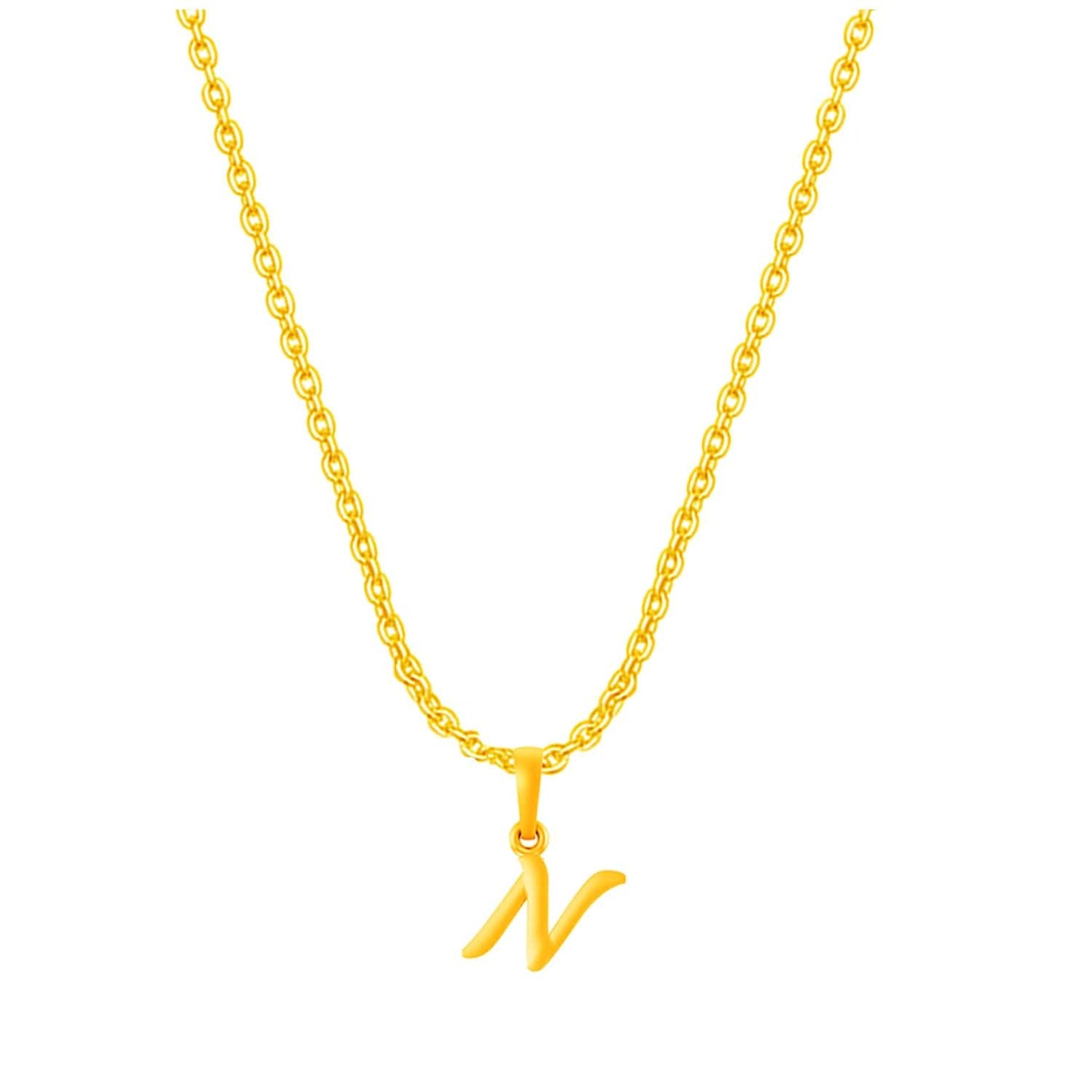 22KT Gold Plated Pure Silver (92.5% purity) precious Name alphabet chain pendant (Locket with Anchor chain- 22 Inches)