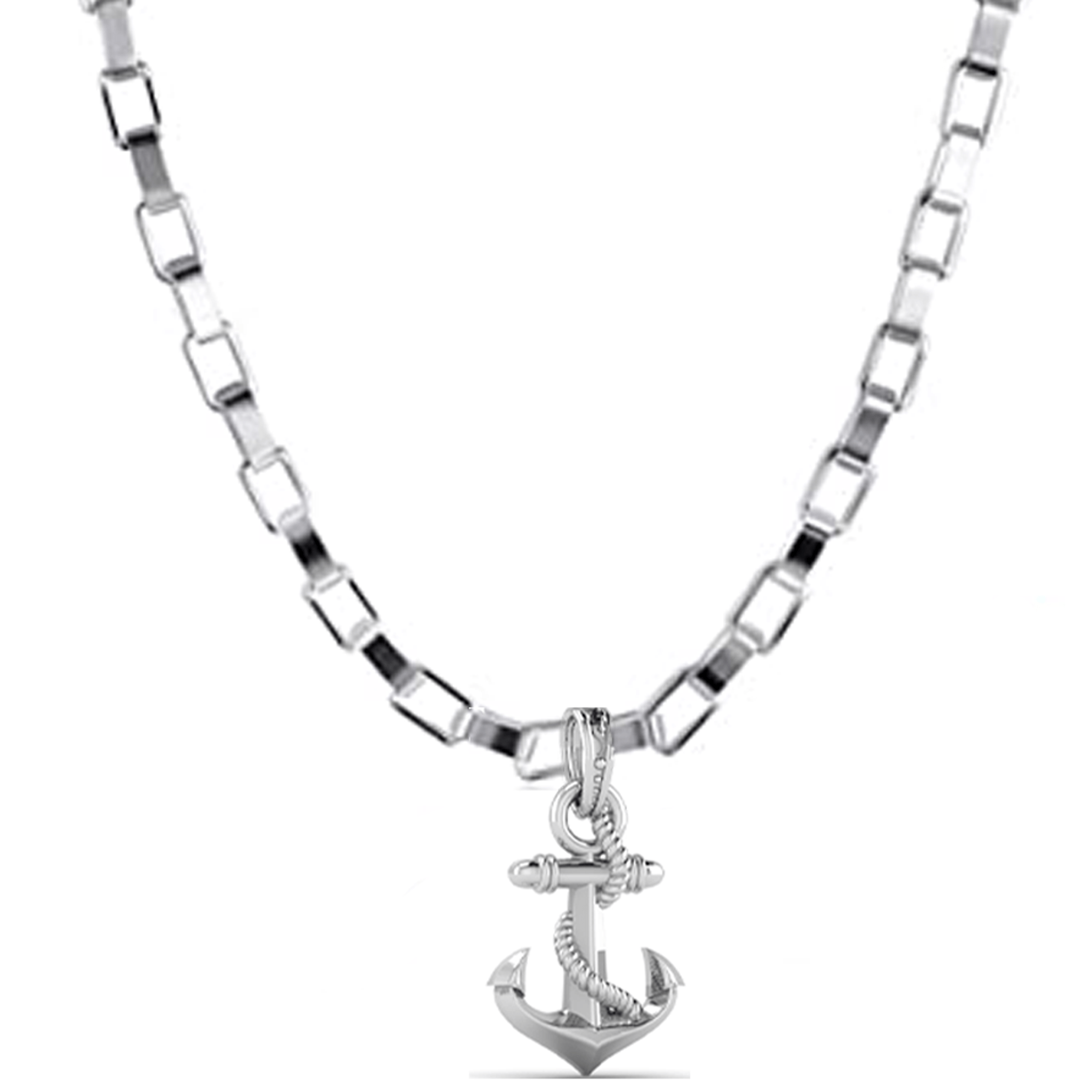 Akshat Sapphire Sterling Silver (92.5% purity) Ship Anchor Chain Pendant (Pendant with Box Chain-22 inches) for Men & Women Pure Silver Stylish and fashionable ship anchor chain Locket for Good Health & Wealth