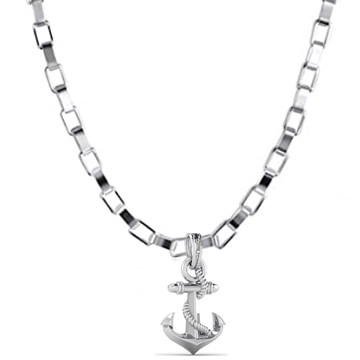 Akshat Sapphire Sterling Silver (92.5% purity) Ship Anchor Chain Pendant (Pendant with Box Chain-22 inches) for Men & Women Pure Silver Stylish and fashionable ship anchor chain Locket for Good Health & Wealth