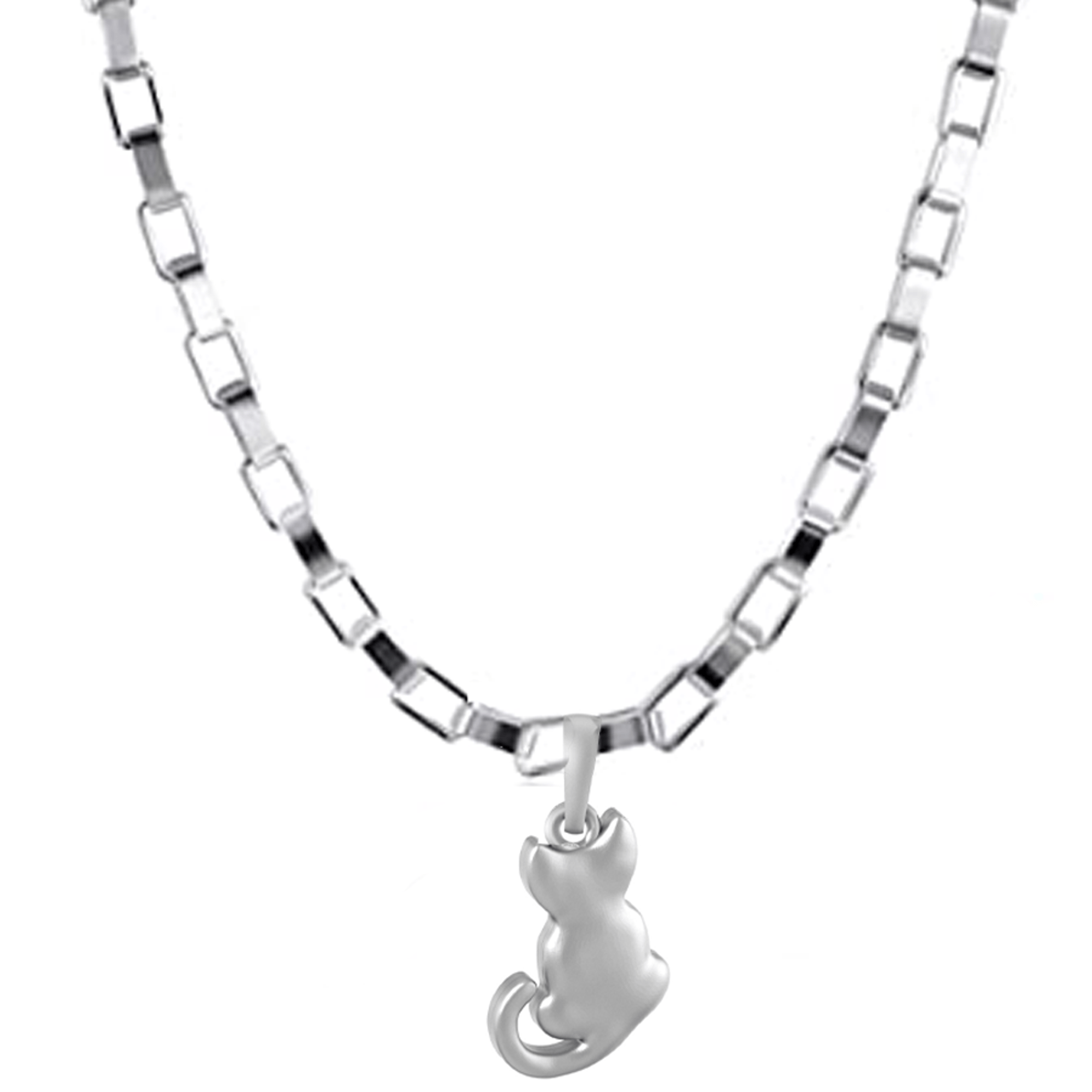 Akshat Sapphire Sterling Silver (92.5% purity) Stylish and Fashionable Cute Cat Chain Pendant (Pendant with Box Chain-22 inches) for Men & Women Pure Silver Cat Chain Locket for Happiness and joy