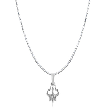 Akshat Sapphire Sterling Silver (92.5% purity) Spiritual Shiva Trishul Chain Pendant  (Pendant with Box Chain-22 inches) for Men & Women Pure Silver Divine Shiva Trishul Chain Locket for Good Health & Wealth