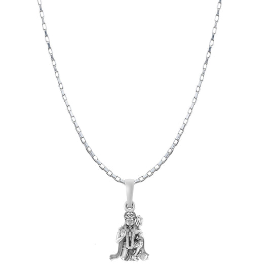 God Hanuman Chain Pendant (Pendant with Box Chain- 22 inches) for Men & Women Pure Silver Lord bajrang bali Chain Locket for Good Health & Wealth