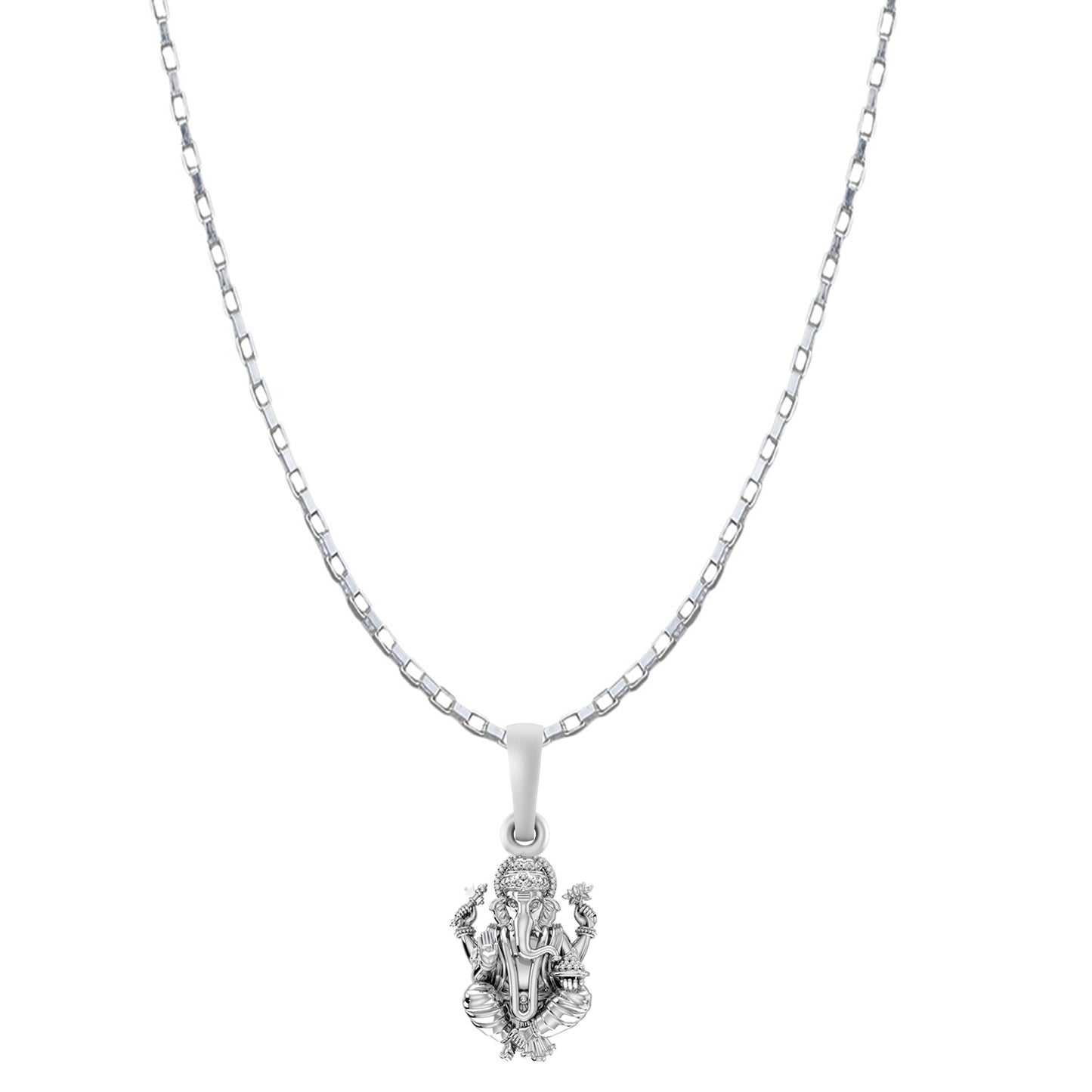 Akshat Sapphire Sterling Silver (92.5% purity) God Ganesha Chain Pendant (Pendant with Box Chain-22 inches) for Men & Women Pure Silver Lord Ganapathy Chain Locket for Good Health & Wealth
