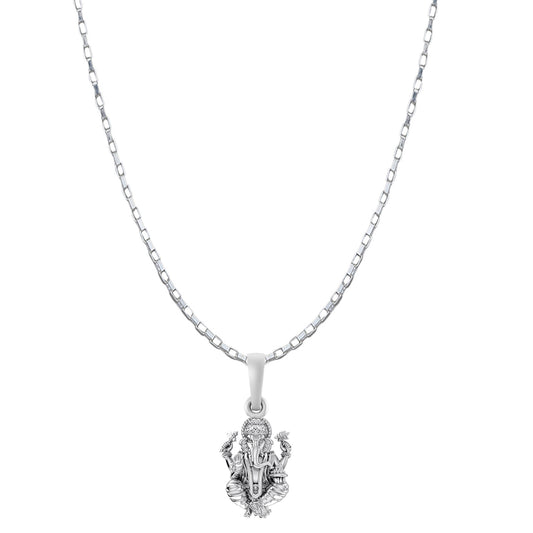 Akshat Sapphire Sterling Silver (92.5% purity) God Ganesha Chain Pendant (Pendant with Box Chain-22 inches) for Men & Women Pure Silver Lord Ganapathy Chain Locket for Good Health & Wealth