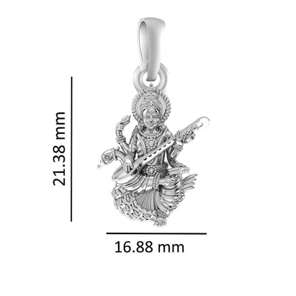 Akshat Sapphire Sterling Silver (92.5% purity) Goddess Saraswati Maa Chain Pendant (Pendant with Box Chain-22 inches) for Men & Women Pure Silver Lord Saraswati Maa Chain Locket for Health & Wealth