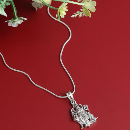 Sterling Silver (92.5% Purity) Pure Silver Goddess Durga Maa Chain Pendant (Locket with Box Chain-22 inches) for Men & Women