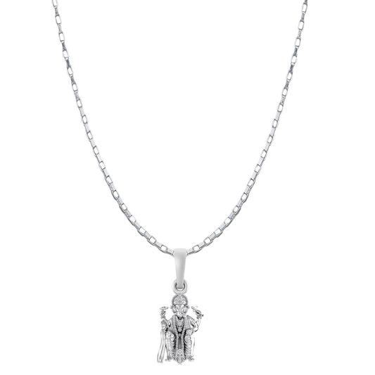 Akshat Sapphire Sterling Silver (92.5% purity) God Ganesha Chain Pendant (Pendant with Box Chain-22 inches) for Men & Women Pure Silver Lord Ganapathy Chain Locket for Good Health & Wealth