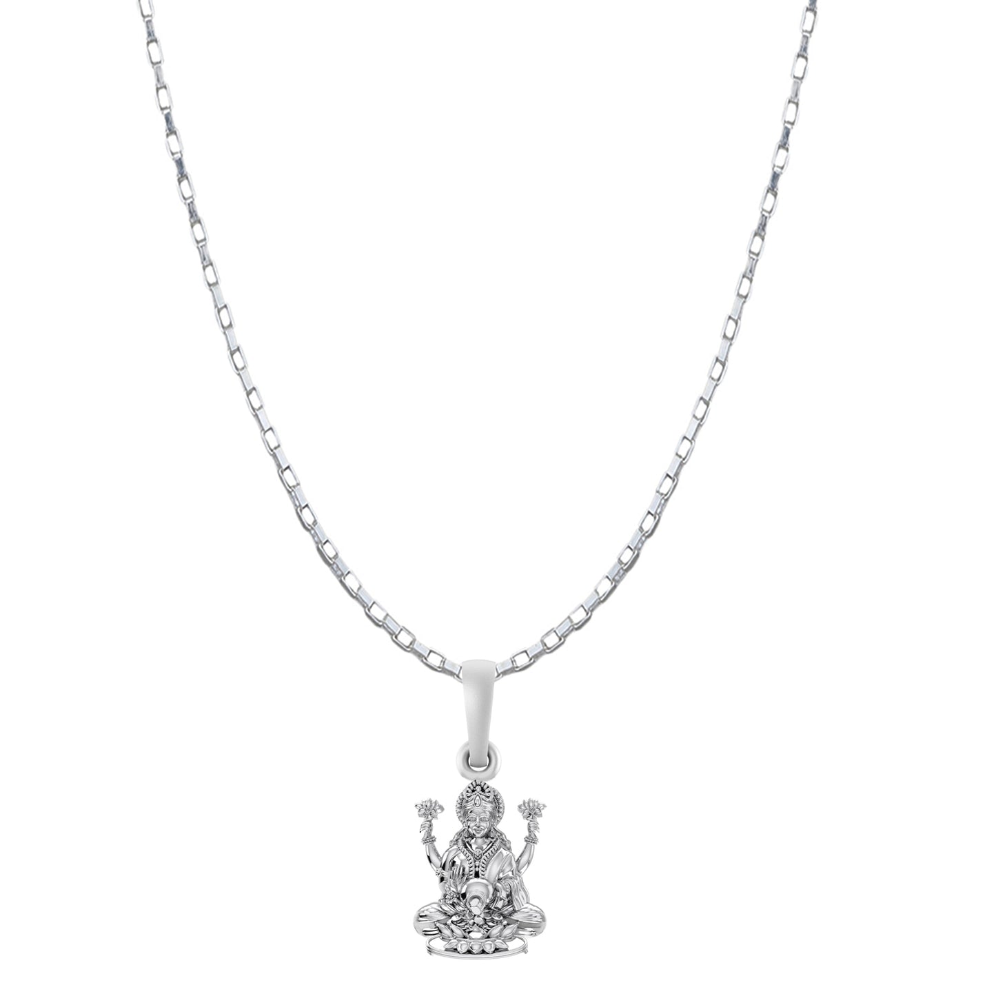 Akshat Sapphire Sterling Silver (92.5% purity) Goddess Laxmi Ji Chain Pendant (Pendant with Box Chain-22 inches) for Men & Women Pure Silver Lord Laxmi Ji Chain Locket for Health & Wealth