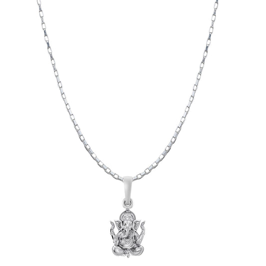 Akshat Sapphire Sterling Silver (92.5% purity) God Ganesha Chain Pendant (Pendant with Box Chain-22 inches) for Men & Women Pure Silver Lord Ganapathy Chain Locket for Good Health & Wealth
