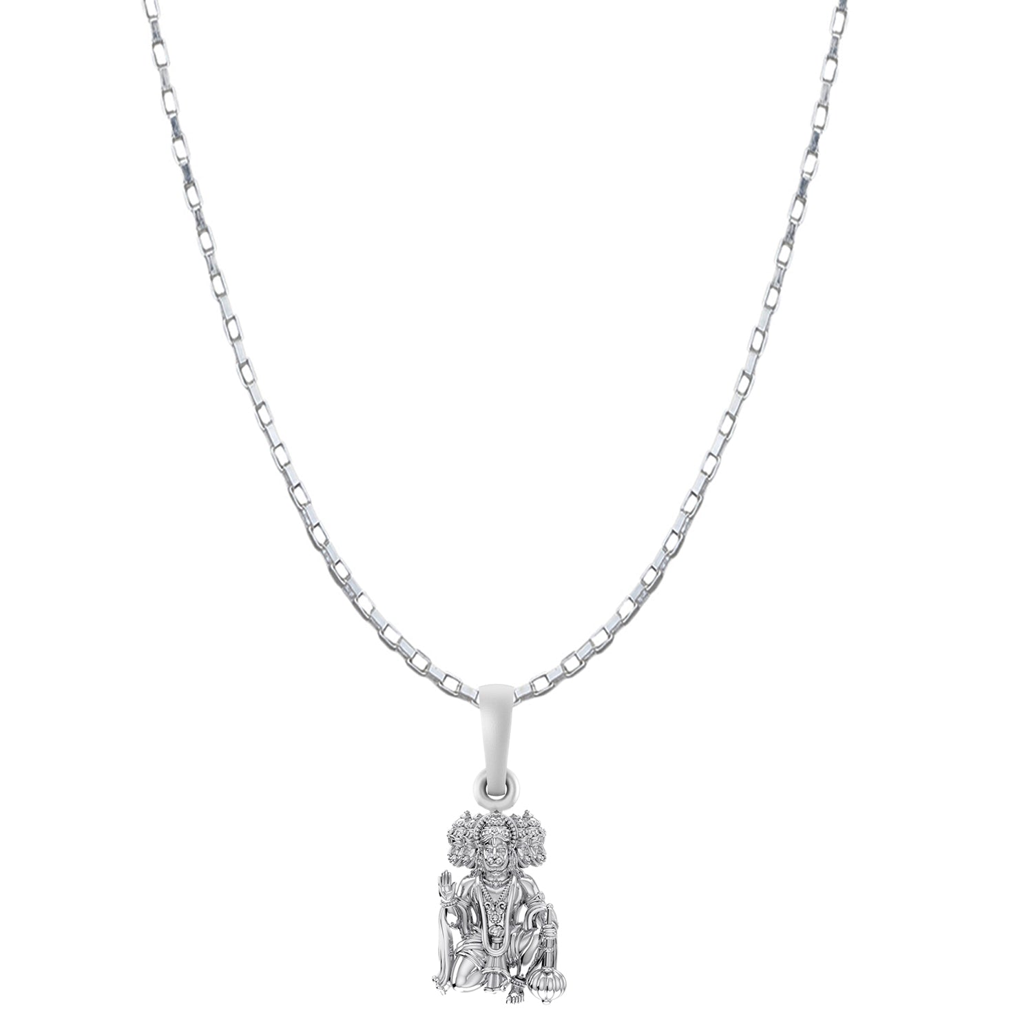 Akshat Sapphire Sterling Silver (92.5% purity) God Panchmukhi Hanuman Chain Pendant (Pendant with Box Chain- 22 inches) for Men & Women Pure Silver Lord Panchmukhi Hanuman Chain Locket for Good Health & Wealth