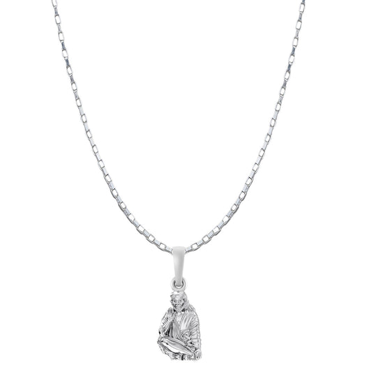 AKSHAT SAPPHIRE Sterling Silver (Silver with 92.5% purity) God Shree Sai Baba chain Pendant (Pendant with Box Chain-22 inches) for Men & Women Pure Sterling Silver Lord Sai Baba chain Locket For Good Wealth & Health