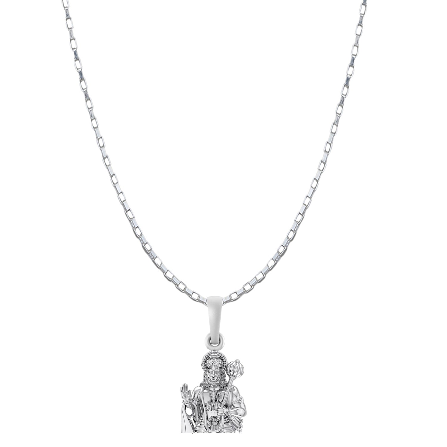 God Hanuman Chain Pendant (Pendant with Box Chain- 22 inches) for Men & Women Pure Silver Lord bajrang bali Chain Locket for Good Health & Wealth