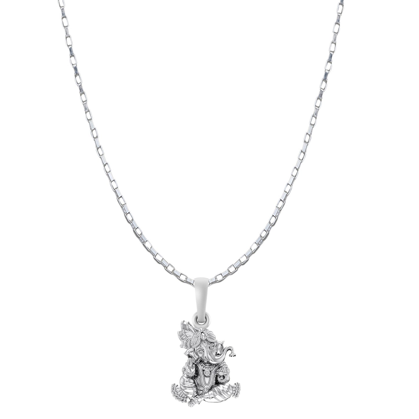 Akshat Sapphire Sterling Silver (92.5% purity) God Ganesha Chain Pendant (Pendant with Box Chain-22 inches) for Men & Women Pure Silver Lord Ganapathy Chain Locket for Good Health & Wealth