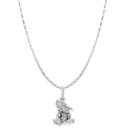 Akshat Sapphire Sterling Silver (92.5% purity) God Ganesha Chain Pendant (Pendant with Box Chain-22 inches) for Men & Women Pure Silver Lord Ganapathy Chain Locket for Good Health & Wealth