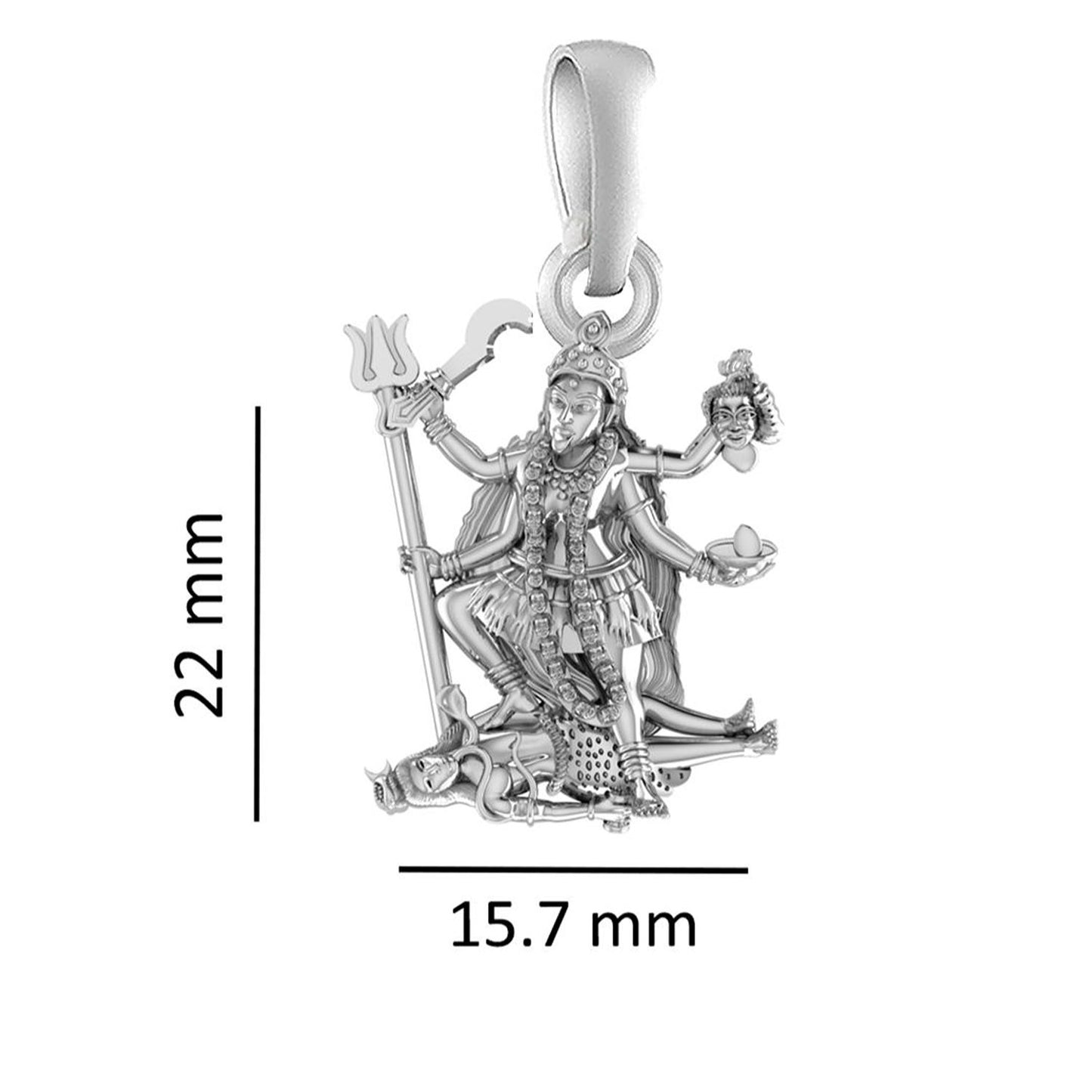 Akshat Sapphire Sterling Silver (92.5% purity) Goddees Kaali Maa Chain Pendant (Pendant with Box Chain-22 inches) for Men & Women Pure Silver Kaali Maa Chain Locket for Good Health & Wealth