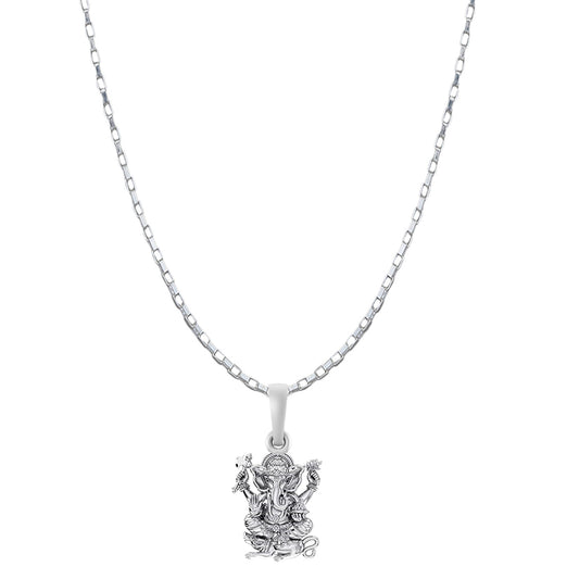 Akshat Sapphire Sterling Silver (92.5% purity) God Ganesha Chain Pendant (Pendant with Box Chain-22 inches) for Men & Women Pure Silver Lord Ganapathy Chain Locket for Good Health & Wealth