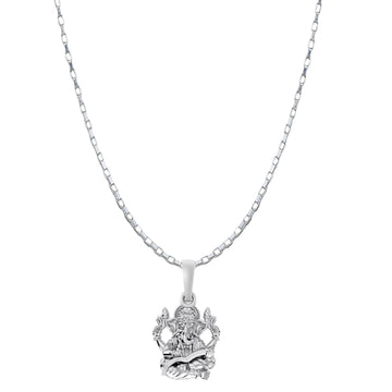 Akshat Sapphire Sterling Silver (92.5% purity) God Ganesha Chain Pendant (Pendant with Box Chain-22 inches) for Men & Women Pure Silver Lord Ganapathy Chain Locket for Good Health & Wealth