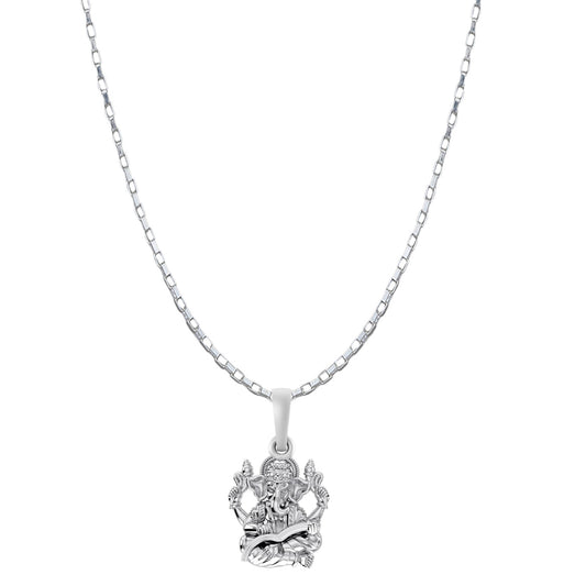 Akshat Sapphire Sterling Silver (92.5% purity) God Ganesha Chain Pendant (Pendant with Box Chain-22 inches) for Men & Women Pure Silver Lord Ganapathy Chain Locket for Good Health & Wealth