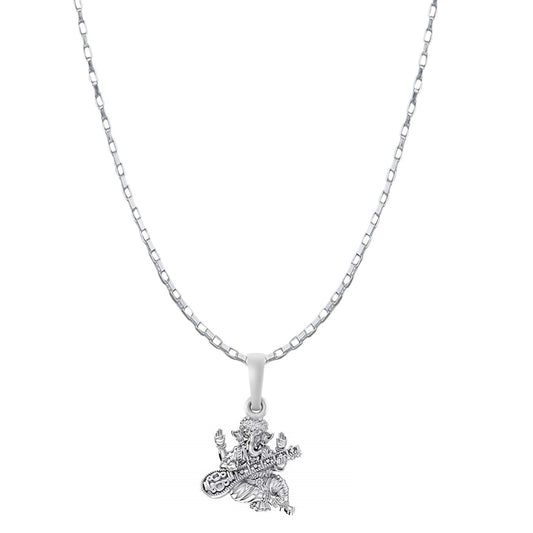 Akshat Sapphire Sterling Silver (92.5% purity) God Ganesha Chain Pendant (Pendant with Box Chain-22 inches) for Men & Women Pure Silver Lord Ganapathy Chain Locket for Good Health & Wealth