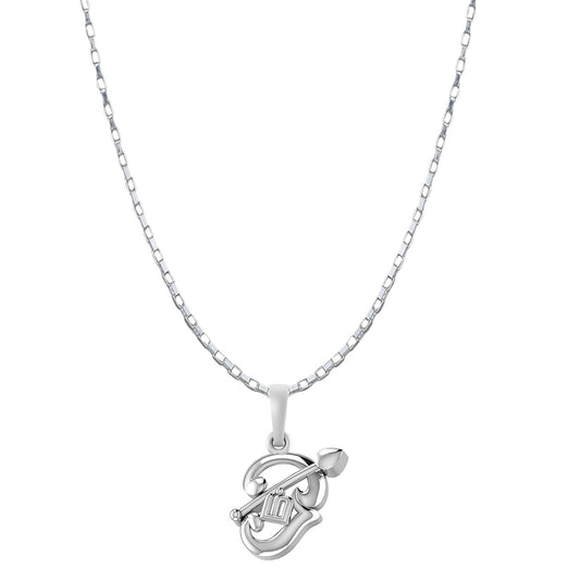 Akshat Sapphire Sterling Silver (92.5% purity) Spiritual OM Chain Pendant (Pendant with Box Chain-22 inches) for Men & Women Pure Silver Divine OM Chain Locket for Health & Wealth