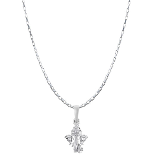Akshat Sapphire Sterling Silver (92.5% purity) God Ganesha Chain Pendant (Pendant with Box Chain-22 inches) for Men & Women Pure Silver Lord Ganapathy Chain Locket for Good Health & Wealth