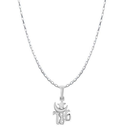 Religious and lucky 786 Chain Pendant (Pendant with Box Chain-22 inches) for Men and women Pure Silver Muslim spiritual 786 Chain Locket for Good Luck, Health & Wealth