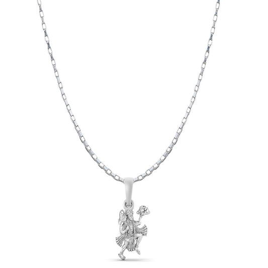 God Hanuman Chain Pendant (Pendant with Box Chain- 22 inches) for Men & Women Pure Silver Lord bajrang bali Chain Locket for Good Health & Wealth