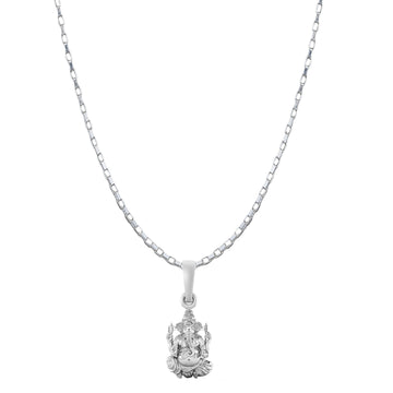 Akshat Sapphire Sterling Silver (92.5% purity) God Ganesha Chain Pendant (Pendant with Box Chain-22 inches) for Men & Women Pure Silver Lord Ganapathy Chain Locket for Good Health & Wealth