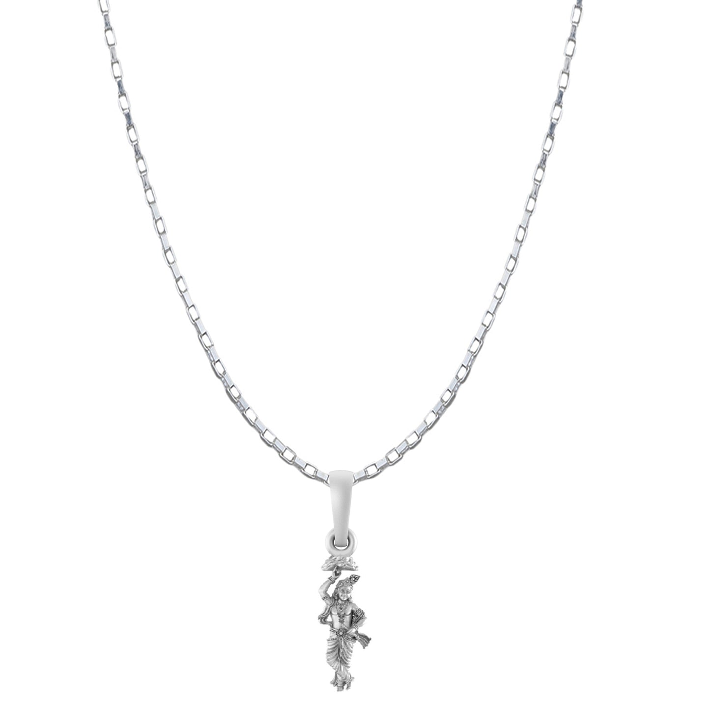 Akshat Sapphire Sterling Silver (92.5% purity) God Krishna Chain Pendant (Pendant with Box Chain-22 inches) for Men & Women Pure Silver Lord Krishna Chain Locket for Good Health & Wealth