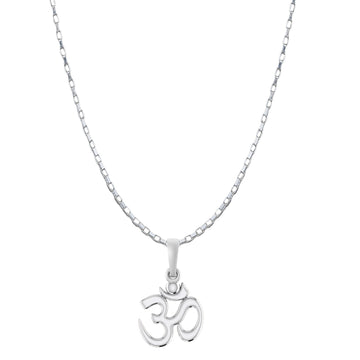 Akshat Sapphire Sterling Silver (92.5% purity) Spiritual OM Chain Pendant (Pendant with Box Chain-22 inches) for Men & Women Pure Silver Divine OM Chain Locket for Health & Wealth