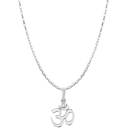 Akshat Sapphire Sterling Silver (92.5% purity) Spiritual OM Chain Pendant (Pendant with Box Chain-22 inches) for Men & Women Pure Silver Divine OM Chain Locket for Health & Wealth