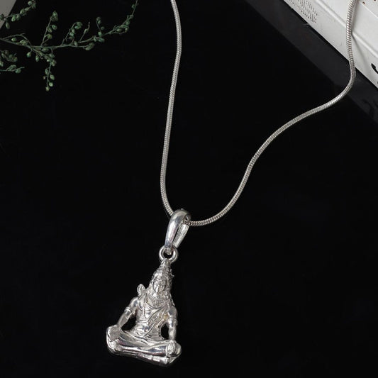 Akshat Sapphire Sterling Silver (92.5% purity) God Shiva Chain Pendant (Pendant with Box Chain-22 inches) for Men & Women Pure Silver Lord Shiv Chain Locket for Good Health & Wealth
