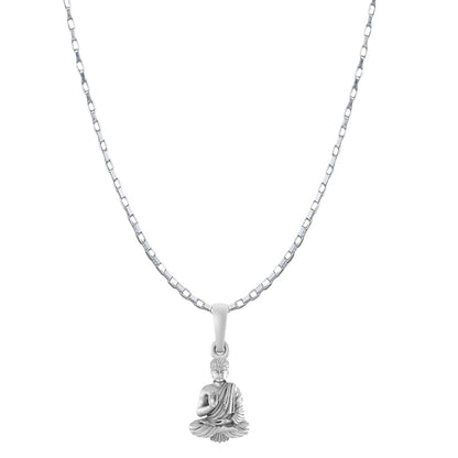 Akshat Sapphire Sterling Silver (92.5% purity) Spiritual God Gautam Buddha Chain Pendant (Pendant with Box Chain-22 inches) for Men & Women Pure Silver religious Gautam buddh Chain Locket for Good Health & Wealth