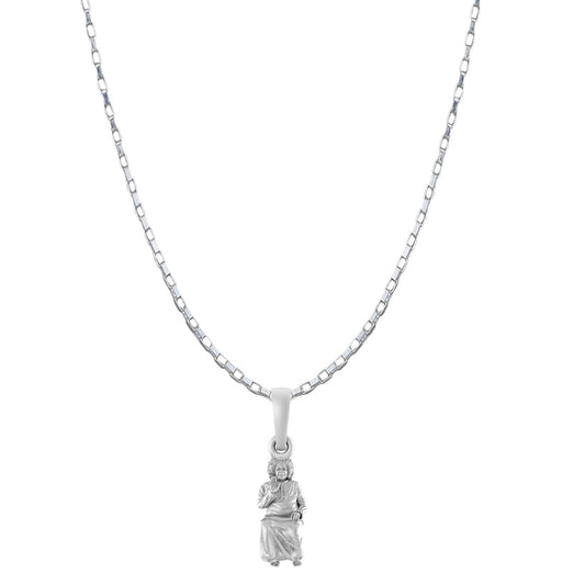 Akshat Sapphire Sterling Silver (92.5% purity) Spiritual Sathya Sai baba Chain Pendant (Pendant with Box Chain-22 inches) for Men & Women religious Chain Locket for Good Health & Wealth
