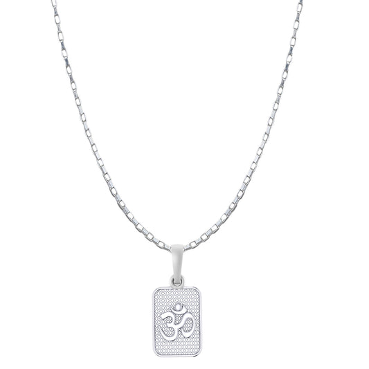 Akshat Sapphire Sterling Silver (92.5% purity) Spiritual OM Chain Pendant (Pendant with Box Chain-22 inches) for Men & Women Pure Silver Divine OM Chain Locket for Health & Wealth