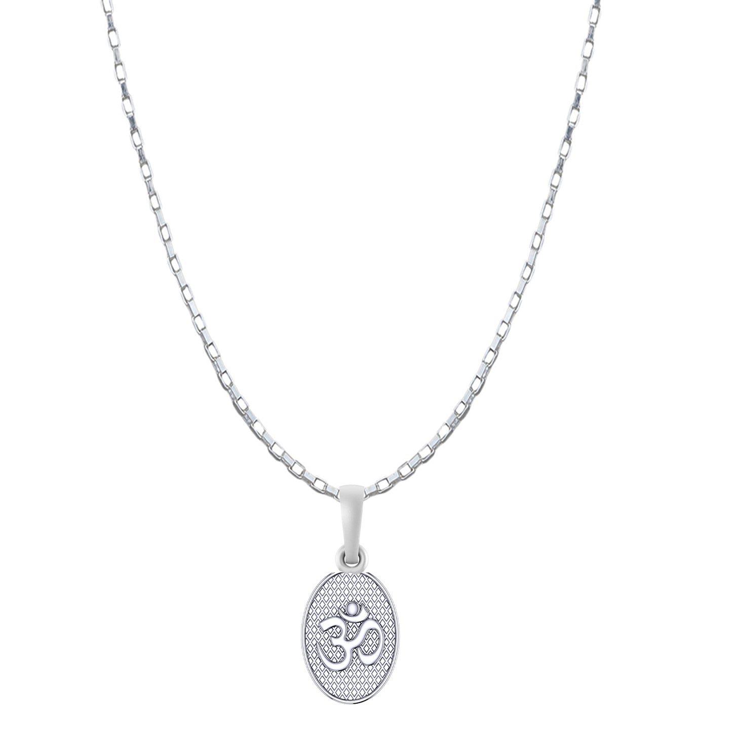 Akshat Sapphire Sterling Silver (92.5% purity) Spiritual OM Chain Pendant (Pendant with Box Chain-22 inches) for Men & Women Pure Silver Divine OM Chain Locket for Health & Wealth